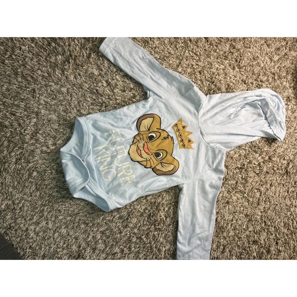 Disney Simba Future King Baby Bodysuit Hooded Blue Long Sleeve 18M Lion King